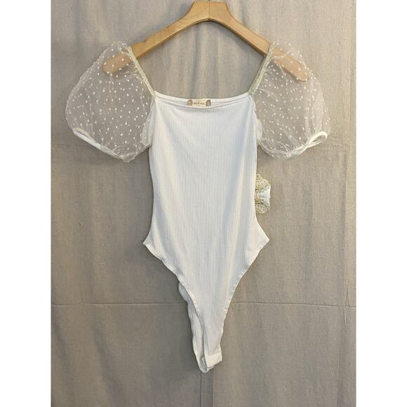 Altar'd State Tops - Altar'd State Women's Boho Chic Romantic Bridal Puff Bodysuit Size S Sheer NWT
